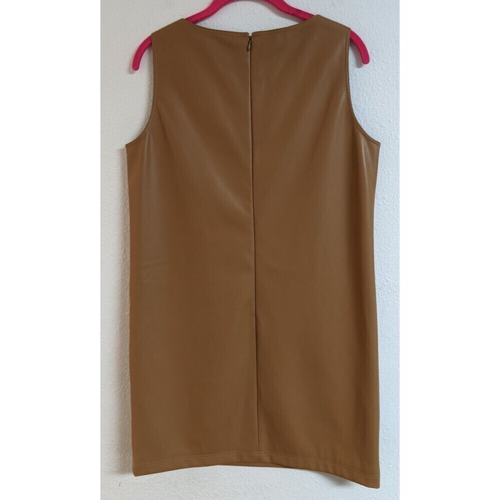 NWOT~Women's THEORY Tan Faux Leather Mod Sleeveless Shift Dress 6 - Picture 6 of 11